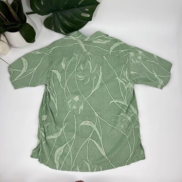 Tori Richards Vintage Hawaiian Print  Aloha Shirt Green/Cream Floral Large - Picture 2 of 5